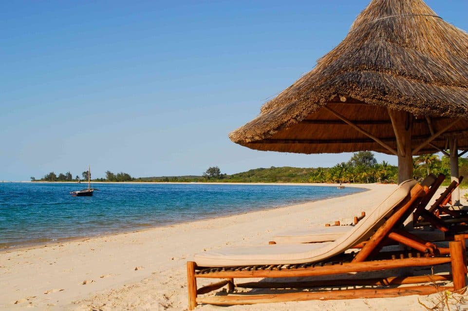Thatched beach shelter on the Bazaruto Archipelago, Mozambique